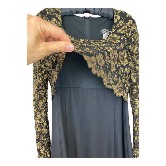 Night Way Long Sleeve Black and Gold Long Occasion Dress Size 16 - Picture 4 of 6